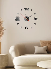 Große DIY Wanduhren für Wohnzimmer Dekoration, 3D dekorative Wanduhren, rahmenlose Spiegel Aufkleber Wanduhr Heimdekoration für Wohnzimmer Schlafzimmer, 1 Stück, Acryl Wandzahl Aufkleber, Kaffeebohnen und Kaffeetasse Muster, Lautloses Uhrwerk, batteriebetrieben, Heimdekoration, Raumdekoration Geschenke Geburtstag Abschluss Wanduhr