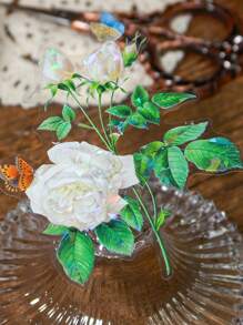 1包/10張復古白色玫瑰和菊花雷射花卉寵物裝飾貼紙,適用於diy筆記本 - 彩色 - 查看 3