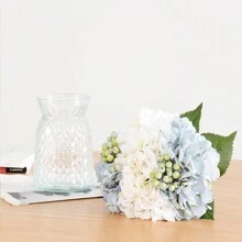 Wracra 玻璃花瓶中的繡球花花藝擺設,假花絲綢繡球花人造花與花瓶,適用於家居辦公室裝飾、餐桌中心裝飾 - 藍白色 - 查看 4