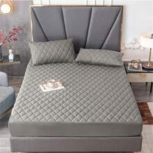 3pcs Waterproof Fitted Sheet Set, Anti-slip Mattress Protector, Soft Comfortable Breathable Solid Color Bedding Set, For Bedroom, Guest Room (1* Fitted Sheet + 2*Pillowcases, Without Core) Twin , Full , Queen , King Size - Grey - View 4