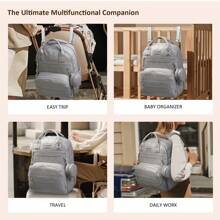 Vegan Leather Diaper Bag Backpack With Changing Pad And Pacifier Holder, Multi-Functional Baby Bag For Boy Girl, Waterproof For Travel, Perfect Baby Shower Gifts For Mom, Dad, Newborn - Xám - Xem 7