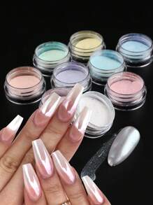 FULL BEAUTY 9 件装白色镀铬指甲仙女粉彩虹闪光极光镜面颜料全息指甲彩粉美甲配件