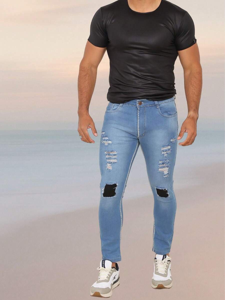 Calça Jeans Masculina Rasgada Com Lycra LInha Premium