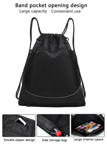 1 Set Mochila con bolsa de malla independiente, bomba de aleación de aluminio gratis y 2 agujas de la bomba, bolsa de entrenamiento de nailon negro, mochila escolar para laptop y tablet, bolsa con cordón para cascos, para estudiantes, deportes al aire libre y ciclismo, futbol, baloncesto, voleibol, bolsa de hombro con cuerda delgada - Negro - Ver 7