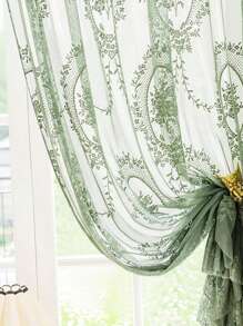 1件綠色蕾絲透光窗簾,甜美浪漫風格,適用於客廳、臥室、窗戶和門飾 - 綠色 - 查看 2