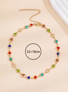 1 件时尚简约独特的多色心形吊坠项链，适合女性日常佩戴情人节 - 金黃色 - 查看 7