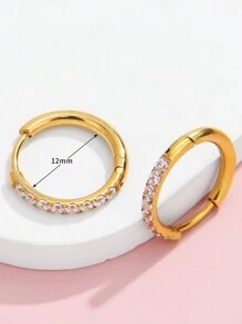 1 對 18k 金精緻小圈形耳環不鏽鋼立方氧化鋯女式日常裝飾圈形耳環 - 金色 - 查看 4