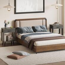 JAFUSI Nightstands Set Of 2 With Fabric Storage Drawer And Open Wood Shelf, Side Table With Storage For Bedroom, Night Stand With Drawer For Bedroom, Bedside Tables - Xám - Xem 4