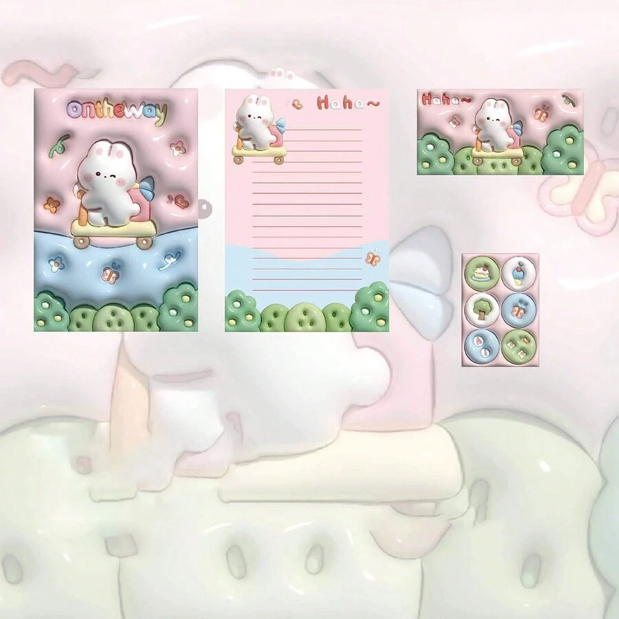 1 set con patrón de dibujos animados Sobre con Papel carta Kit para DIY diario - Multicolor - Ver 1