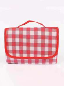 1 件折叠野餐毯沙滩包，大型家庭野餐和户外沙滩毯机，可洗加厚格子防沙草防水可折叠露营沙滩垫，非常适合露营、家人和朋友出游！ - 紅色 - 查看 3