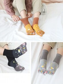 5pairs Women's Creative Cartoon Character Personalized Five Toe Mid-Calf Socks For Autumn And Winter - Multicolor - View 2