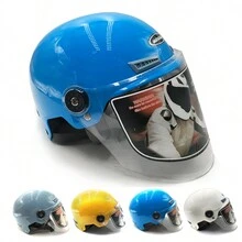 1pc High Hardness Abs Material Motorcycle/electric Safety Helmet For Men/women/elderly, Adjustable Head Circumference, Four Seasons - Blue - View 1