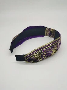 1條女士多彩刺繡花結頭箍,波西米亞風格派對、日常髮飾配件 - 紫色 - 查看 5