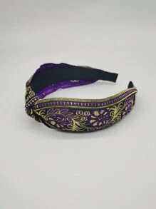 1條女士多彩刺繡花結頭箍,波西米亞風格派對、日常髮飾配件 - 紫色 - 查看 1