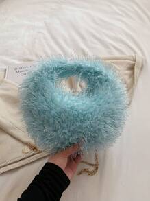 Fashionable Plush Zipper Bag For Autumn And Winter, Simple Style - Dusty Blue - View 1