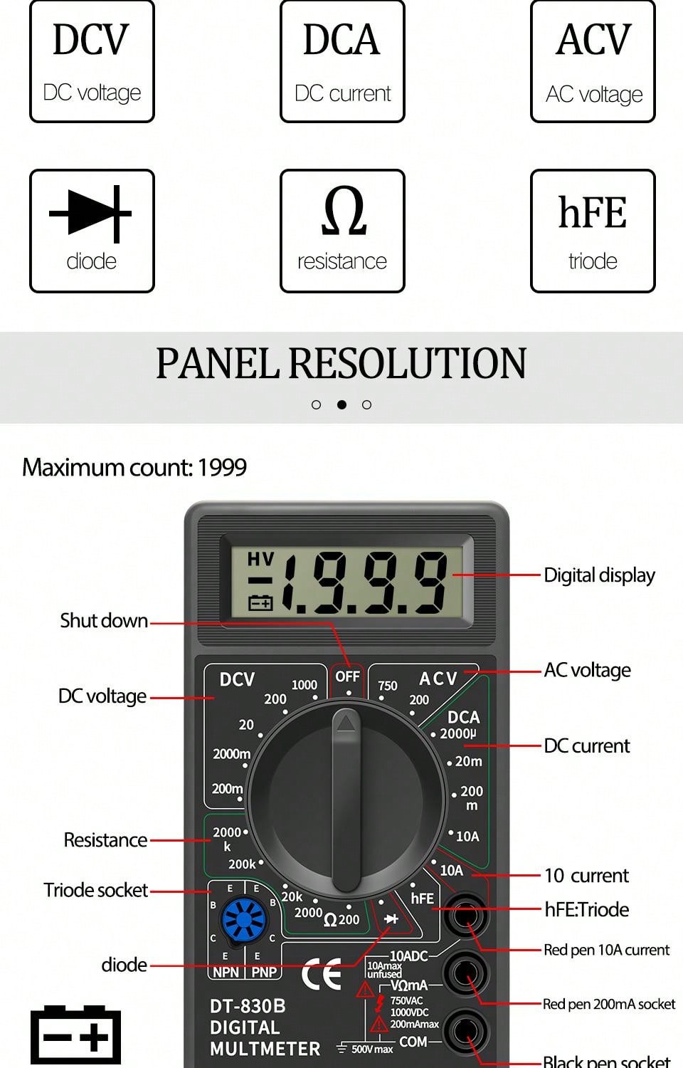 ANENG DT830B Multimeter Tester Handheld Multimetre Digital Multimeters