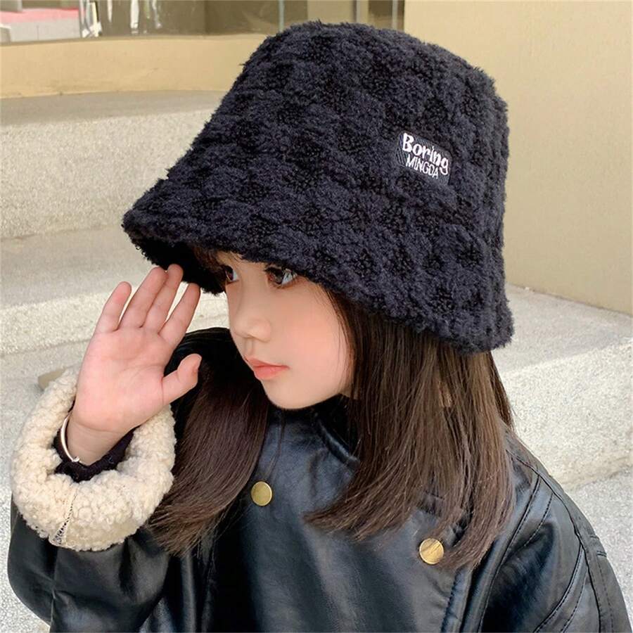 冬天長毛絨漁夫帽適用於兒童,嬰兒和耳罩和濃烈香調襯墊 - 黑色 - 查看 1