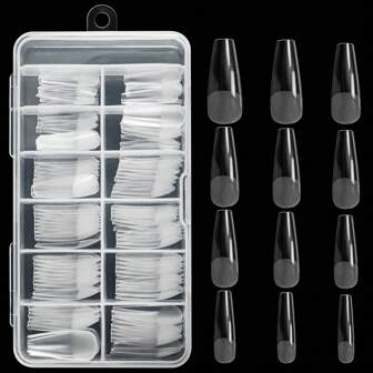 120pcs Medium Size Full Cover Coffin False Nails With Half Matte Transparent Finish, 12 Sizes Fake Nails Suitable For Nail Salons And Home Diy Press On Nails Nail Supplies