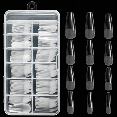 120 pezzi Unghie finte a forma di mandorla con finitura trasparente opaca a metà in taglia media, 12 diverse misure di unghie finte adatte per saloni di bellezza e fai-da-te, forniture per unghie