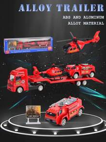 NEUSNEY 1 Set Of Inertial Trailer Truck Toy For Children, 1:64 Alloy Construction Vehicle Excavator Rolling Compactor Fire Rescue Helicopter, Plastic 4 Pieces Scene Simulation Parent-Child Interaction Christmas Gift For Boys And Girls,Toys For Boys,Boys Toys,Boy Toys,Boys Toys,Boy Toys,Fire Truck,Back To School