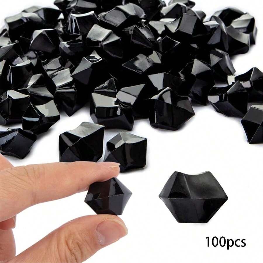 假冰塊,100片黑色亞克力碎冰塊,黑色鑽石,黑色塑料寶石,大理石花瓶填充物,桌面灑飾裝飾 - 黑色 - 查看 1