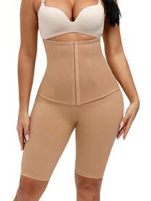 1件女性高腰塑身內衣,前頂釦型,可提臀緊腿 - 杏色 - 查看 2