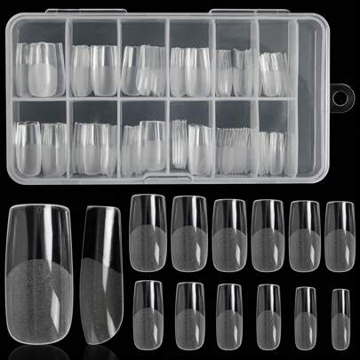 240 pezzi Aggiorna lo stile  Punte unghie finte acriliche quadrate medie semi-opaco e trasparenti senza tracce (12 dimensioni) Copertura completa, adatto per salone unghie e fornitura fai-da-te per unghie pressate a casa