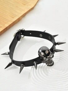 1 pieza punk rockero de cráneo Collar con colgante con picos & remaches , estilo gótico Gargantilla - Negro de pistola - Ver 5