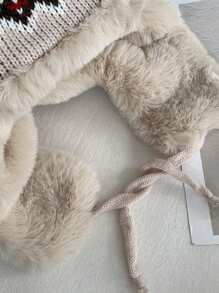 1pc Women's Guernsey Color Block Plush Warm Knitted Hat With Ear Protection For Riding, Thick Knit Trapper Hat For Christmas And Winter Outdoor Activities Boho