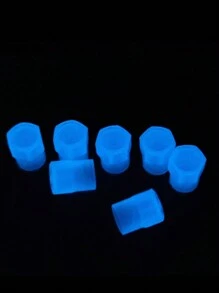 1套4件新款夜光閥帽,配備發光閥芯帽和充氣邊緣led藍光螢光胎帽 - 藍色 - 查看 4