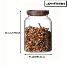 1pc Glass Jar With Wooden Lid For Pasta Storage, Food Storage Container - White - View 8