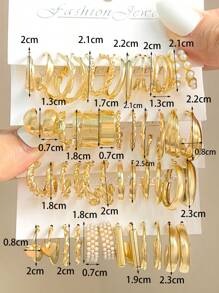 24對簡約時尚休閒復古c形波浪擬珍珠耳環,適合女性日常穿著 - 金黃色 - 查看 6