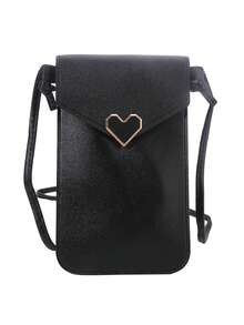 女士时尚 PU 透明触屏复古手机包 交叉带包 心形钱包 热粉色钱包 - 黑色 - 查看 3