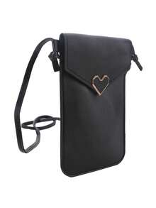 女士时尚 PU 透明触屏复古手机包 交叉带包 心形钱包 热粉色钱包 - 黑色 - 查看 4