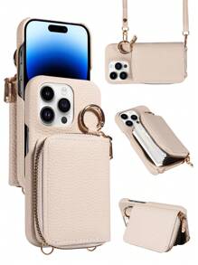 1pc Multifunctional Zipper Accordion Card Holder Wallet Case Compatible With Apple 17 Pro Max/17 Pro/17/Air/16 Pro Max/16/15/14/13,G A16