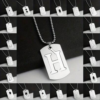 suteyi 1 stylish boys' necklace, 26 letter titanium steel pendant, hollow English letter label necklace, jewelry accessories