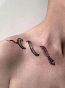 中性蛇形暫時性紋身貼紙,可貼於鎖骨和身體,小尺寸,個性化萬聖節派對用品 - 黑色 - 查看 3