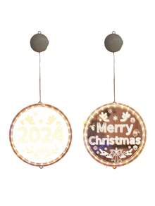 1pc Merry Christmas/2024 New Year 3d Acrylic Led Suction Cup Hanging Light Decorative Colorful Light Suitable For Window Decorations - White - View 7