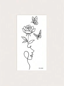 1 件防水、防汗、可水洗临时纹身贴纸，PVC 材质，炫酷侧面图案，带有花朵和蝴蝶设计，非常适合时尚人士日常使用 - 黑色 - 查看 2