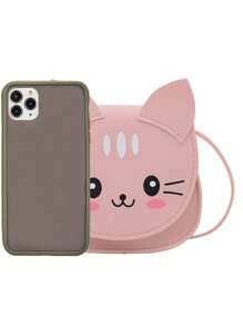 1Pc MINI Cute Cat pattern Slant Shoulder Bag Flip closure Coin Purse PU Leather Casual Kawaii Lightweight Portable Candy bag For Outdoor For Vacation Holiday For Daily  For Girl For Little Miss - Pink - View 6