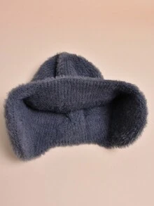 1pc Winter Men's Deep Grey Knitted Beanie Hat With Fox Fur & Ear Flaps, Skull Design For Warmth In Autumn And Winter - Grey - View 5