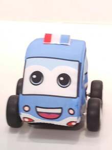 Police Car Inertial Miniature Toy With Removable Washable Fabric Cover, Cute Cartoon - Blue - View 3