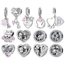 bamoer 1 件巴莫爾 925 純銀粉紅寵物爪吊墜心型狗珠女士手鍊與項鍊 Diy - 銀色 - 查看 10