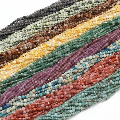 天然石材2mm、3mm、4mm華麗的黃玉、藍色閃石、瑪瑙時尚微小的間隔珠子,用於手工珠寶製作,diy手鍊項鍊女士款