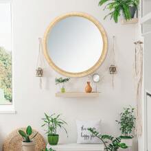 Round Rattan Mirror, 24 Inch Boho Circle Rattan Wall Mirror - Ginger - View 4