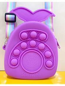 1pc Kids' Crossbody Bag, Soft & Durable Silicone Material, Cute Cartoon Character Design, Squeeze Pop Bubble Feature, Purple - Purple - View 8