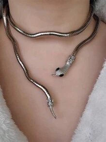 1款獨特個性扭曲蛇形項鍊,ins風格,男女皆宜哥德式圍巾 - 銀色 - 查看 1