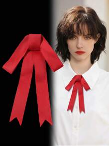 1pc Ladies' Casual Solid Color Ribbon Red Bowtie, Suitable For Date & Daily Wear - Red - View 12