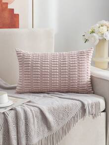 1pc Envelope Closure Pillow Cover & 1pc Solid Color Decorative Cushion Cover - Pink - View 4