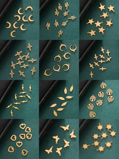 5入組/包訂製女士不鏽鋼小型新月形、星星形、閃電形項鍊吊墜（批發）